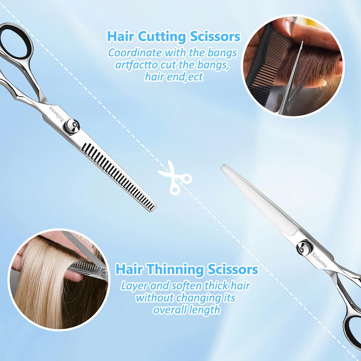 Xolaawa Hair Cutting Scissors, Thinning Shears Kit. Premium Stainless Steel Salon Scissors, Edge Scissor, Razor.for Hairdressing, Salon and Home