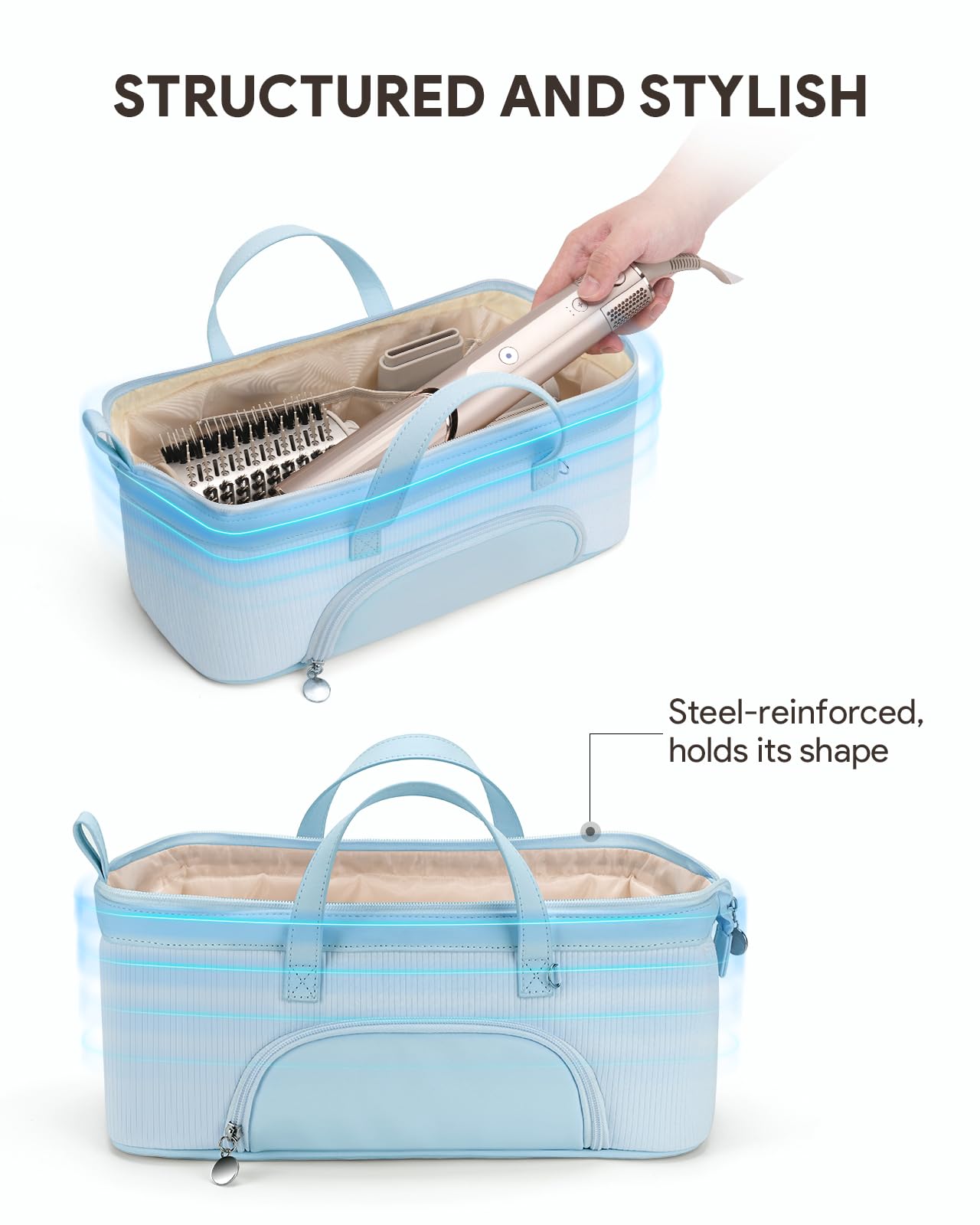 Lotour Hair Tools Travel Case Bag for Shark HD430 Flex Style/Dyson Hair Dryer/Dyson Airwrap, Portable Travel Storage Organizer for Hair Attachments (Blue)