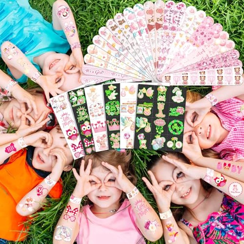 96 PCS It¡¯s a Girl Baby Shower Favors Set ? 72 Pre-Cut Temporary Tattoos & 24 Slap Bracelets, Perfect for Gender Reveal Parties & Newborn Celebrations