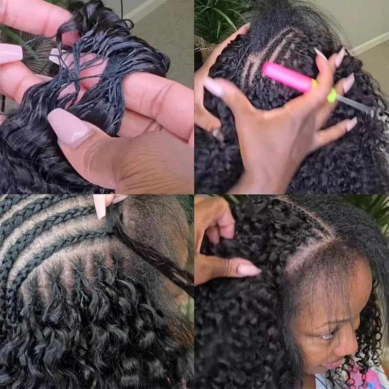 Kinky Curly Human Crochet Hair Bundles 14 Inch 100g Feather Line Knotless Extensions