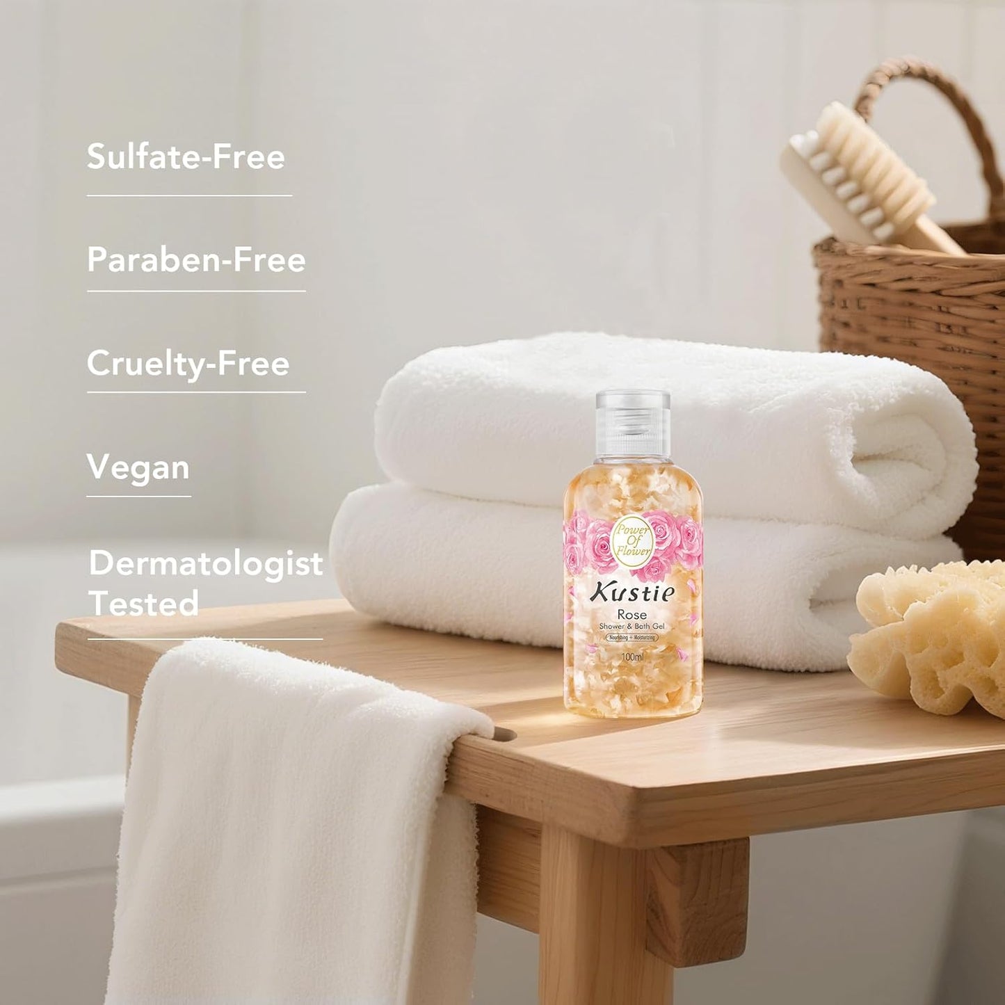 Rose Oil Anti-Aging Body Wash with Real Petals | Deep Moisturizing Shower Gel for Dry Skin, 16.9 fl oz