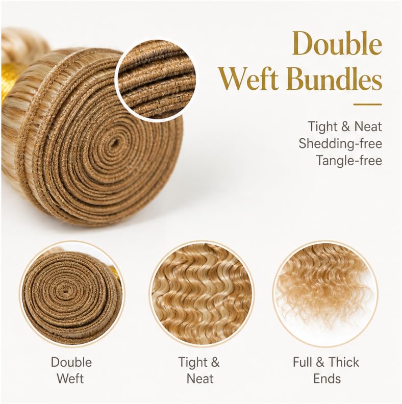 P27/613 Blonde Deep Wave Hair Bundles - Human Hair 12 14 16 Inch Variation #P27/613 - Blonde -D