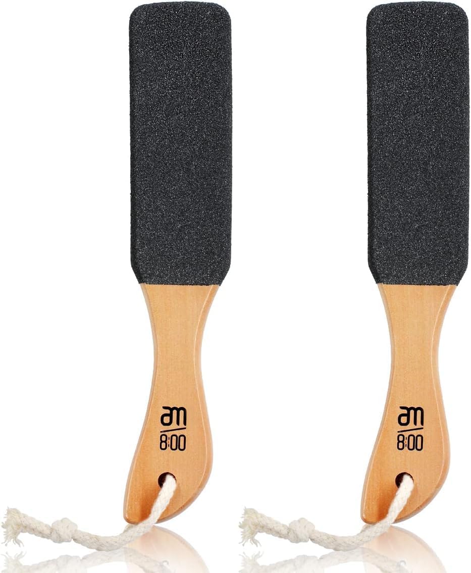 Pumice Stone Foot File (2-Pack), Wooden Handle Foot Scrubber & Callus Remover for Dry, Rough Skin and Corns Pedicure