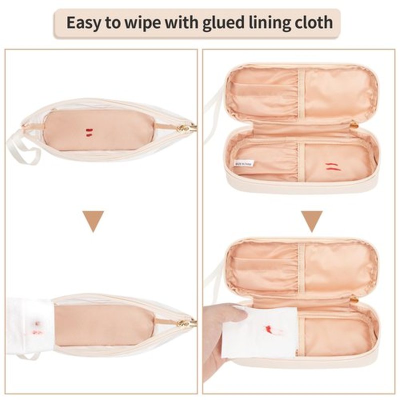 Ethereal Clear Makeup Bag, Cream Small Cosmetic Bag Travel Makeup Bag for Women TSA Approved Toiletry Bag Portable Makeup Pouch