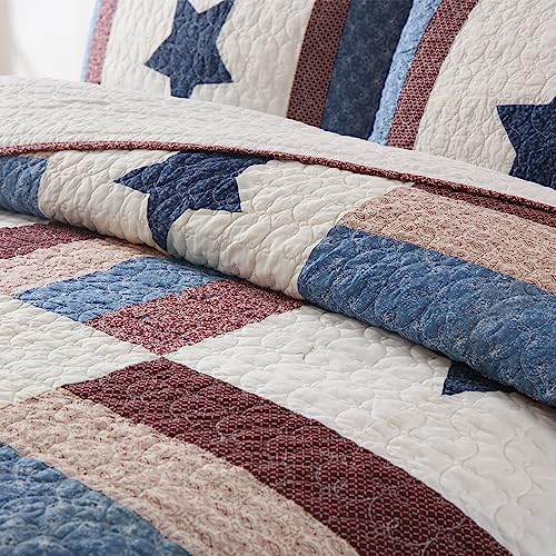 VISIMISI Reversible Cotton Bedspread Quilt Set Star Pattern Queen Size - All Season Kids Bedding