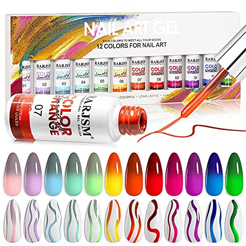 Color Changing Gel Nail Polish Set with Line Art Brush - 12 Colors, Temperature Reactive, Easy to Use - Variation of THIS listing