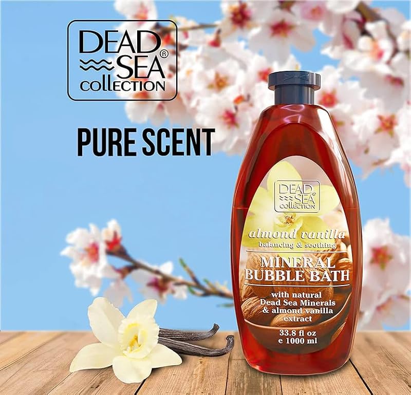 Dead Sea Bubble Bath with Almond Vanilla 33.8 fl oz Pack of 2 - Nourishing & Moisturizing Skin Care