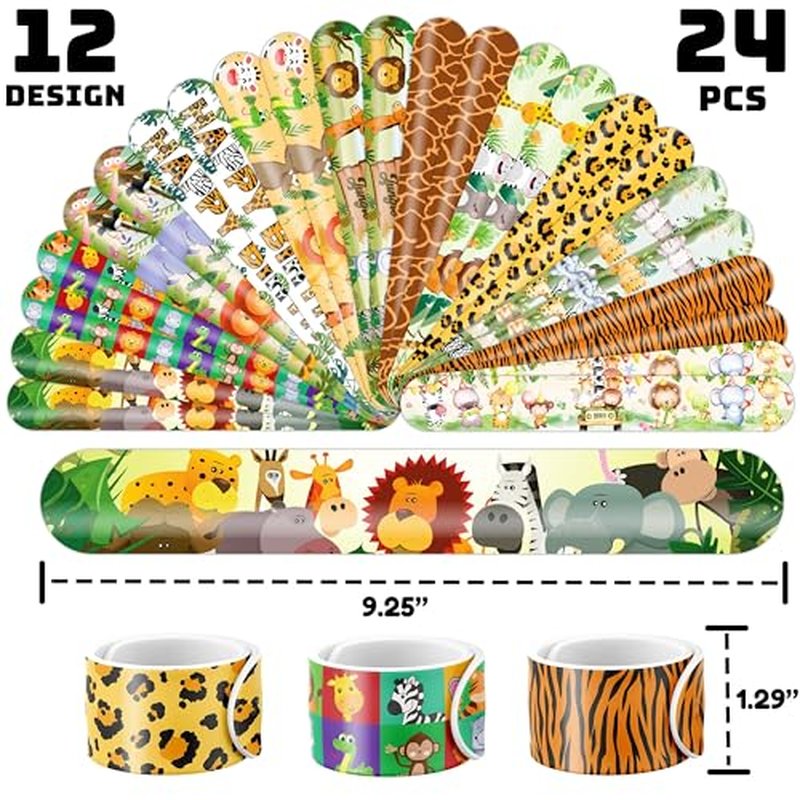 72PCS Jungle Party Set - 48PCS Temporary Tattoos & 24PCS Slap Bracelets Safari Themed Birthday Supplies, Baby Shower Gifts, Classroom Rewards & Party Decor for Kids (Boys & Girls)