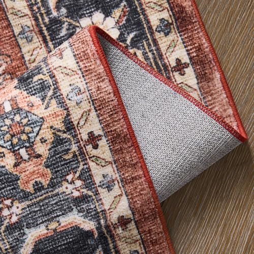 6x9 Washable Living Room Rug - Vintage Oriental Medallion - Terra Red