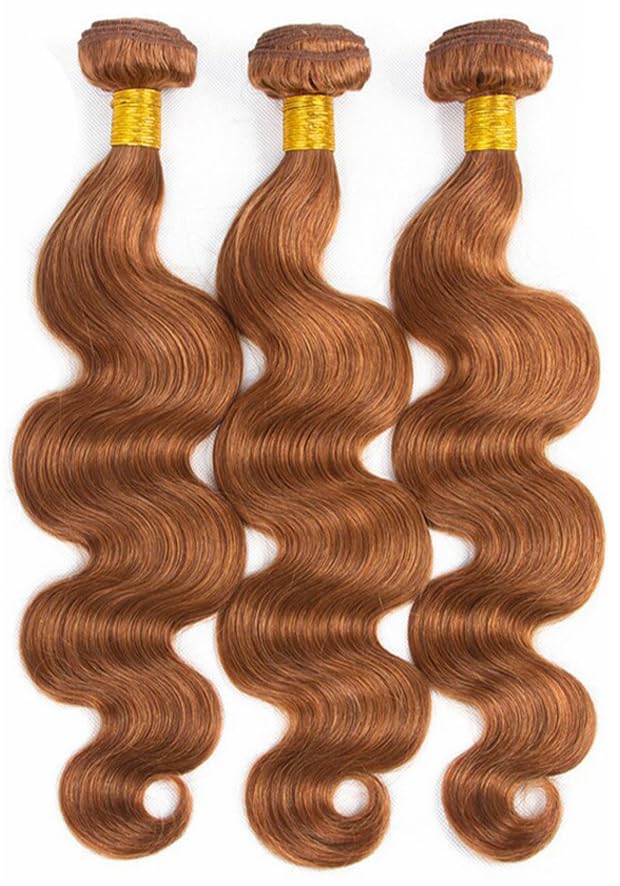 Light Brown Human Hair Body Wave Bundles - 12 14 16 Inch Peruvian Virgin Hair 3 Pack