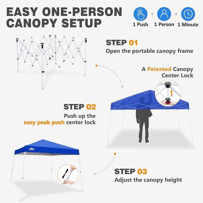 Eagle Peak 10x10 Slant Leg Pop Up Canopy Tent - Blue (Variation: Blue+10x10)
