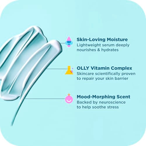 OLLY Calm Body Lotion-Serum with Hyaluronic Acid, Adaptogens & Vitamin B3? Nourishing Cleanser for Skin Barrier Repair, Deep Hydration, Eucalyptus Amber Scent, 8oz