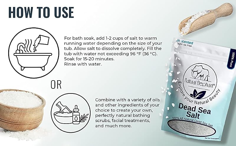 Natural Elephant Dead Sea Bath Salt 80oz - Pure Mineral Rich Coarse Grain for Relaxing Soaks