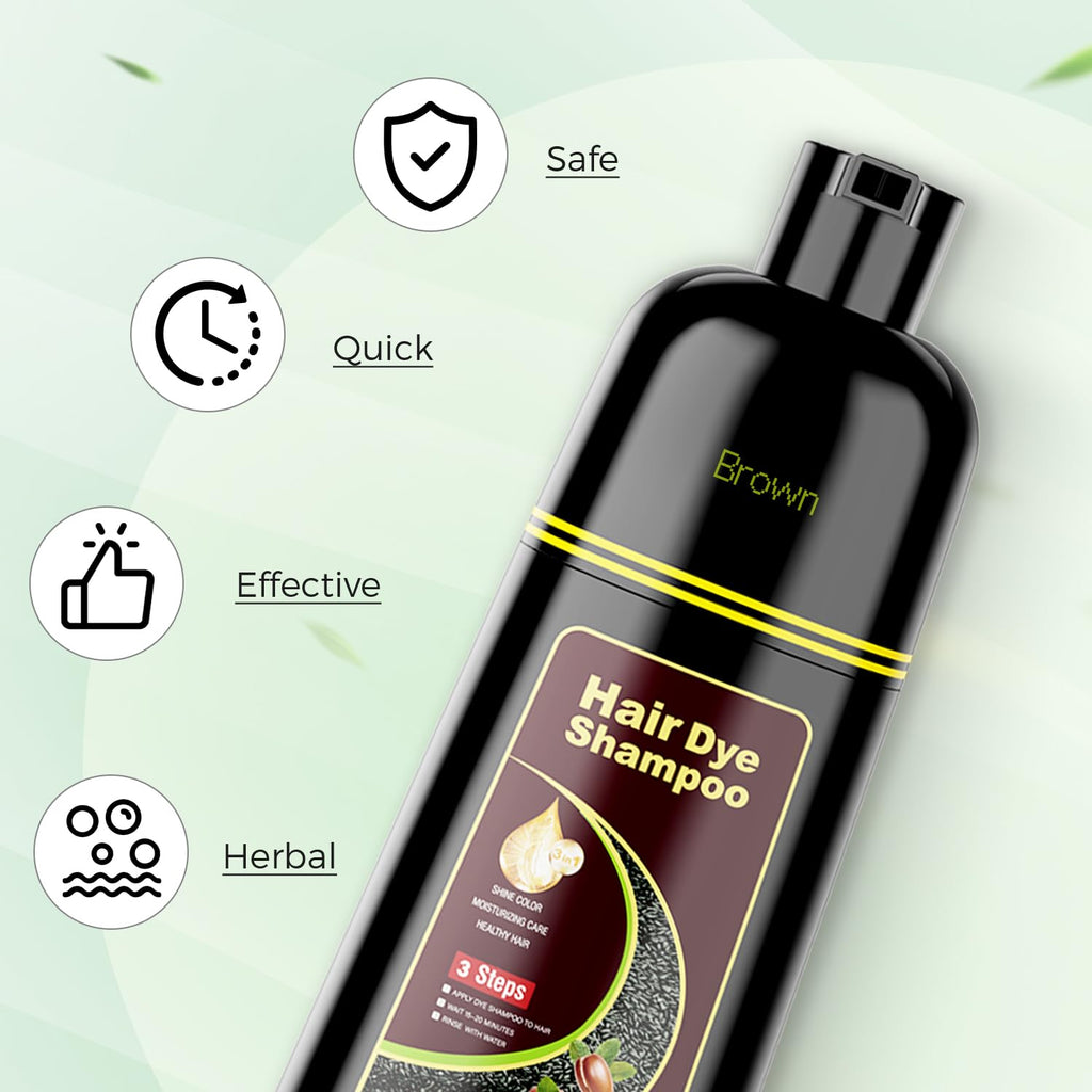Black Hair Dye Shampoo 3 in 1，Argan Herbal Hair Color Shampoo Covers Gray Hair for Women and Men (16.9 fl.oz Black)