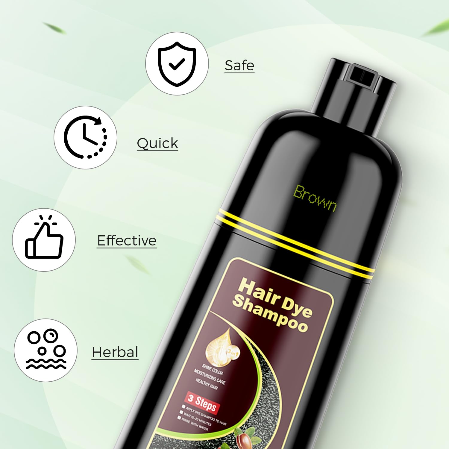 Black Hair Dye Shampoo 3 in 1，Argan Herbal Hair Color Shampoo Covers Gray Hair for Women and Men (16.9 fl.oz Black)