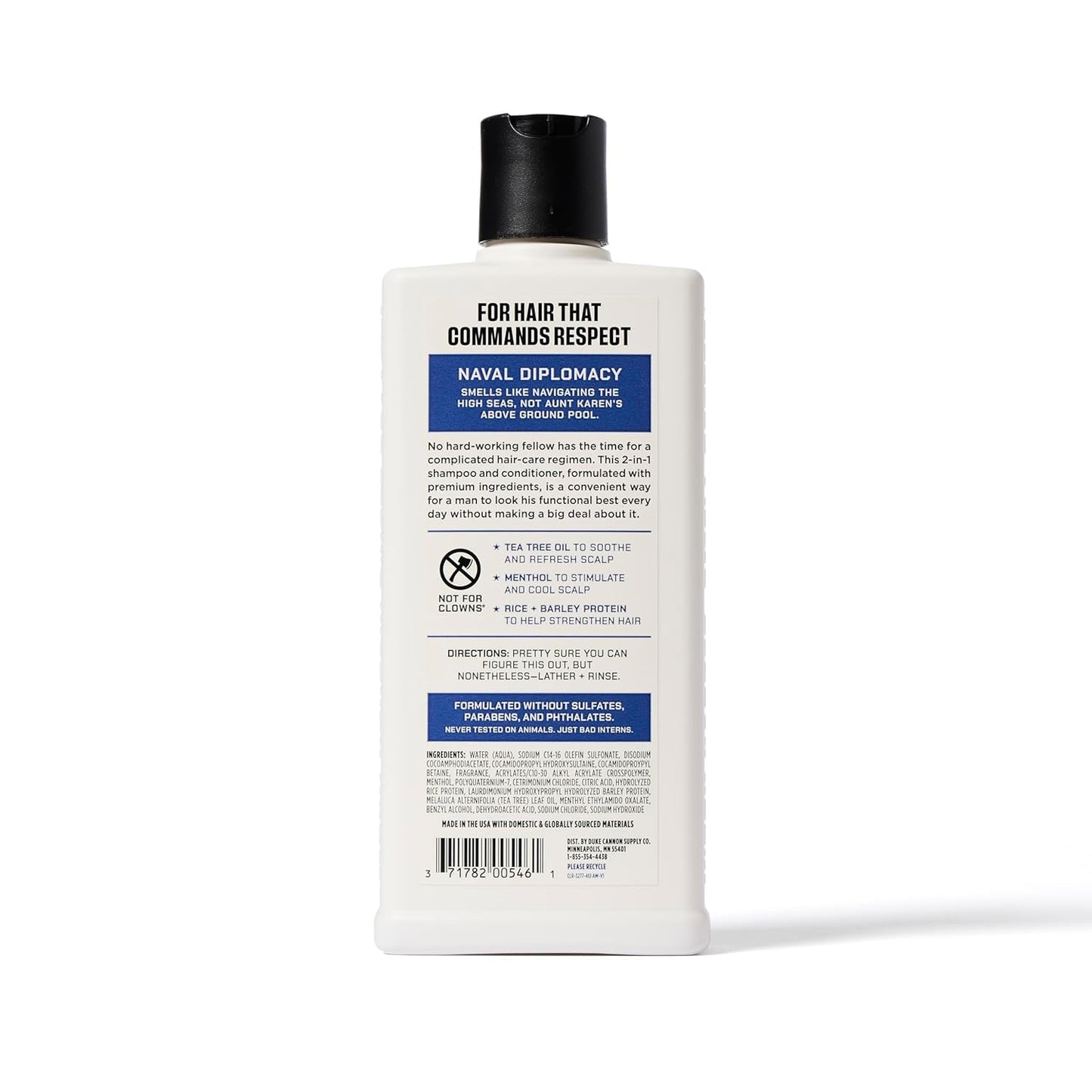 Duke Cannon Supply Co. 2-in-1 Hair Wash - Masculine Scent - Gentle Cleansing Hair Wash For Men - Stimulating Hair Shampoo & Conditioner - Strengthens Hair - Naval Diplomacy - 2 Pack (14 oz)