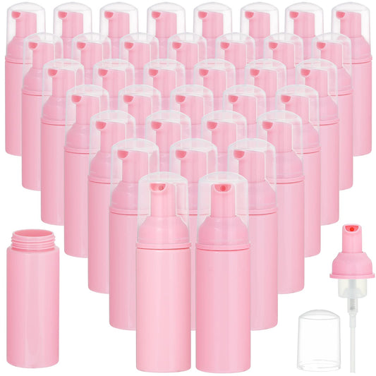 35 Pack Plastic Foam Bottles Travel Soap Dispenser Bottles with Pump Mini Liquid Foaming Soap Bottles for Refillable Hand Sanitizer Lash Cleanser Shampoo Castile Pink(2 oz)