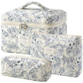 A-3PCS-Floral Quilted Makeup Bag Set - Large Travel Cosmetic Organizer