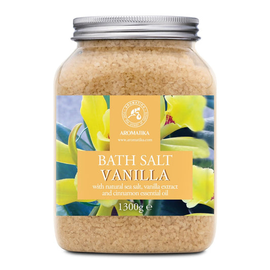 Bath Sea Salt Vanilla 46 Oz (1300g) - 100% Natural Sea Salt with Vanilla Extract & Cinnamon Essential Oil - Relaxing Bath - Beauty - Body Care - Relaxation - Good Sleep - Aromatherapy Bath Salts