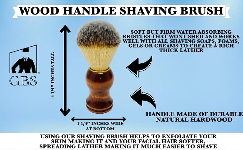 G.B.S Wooden Shaving Set with Synthetic Brush & Natural Soap Bowl - 3pc Beechwood Variation