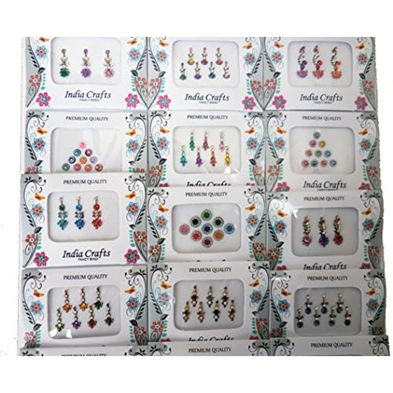 12 Combo Bindi Packs All in One- Multicolored Face Jewels Bindi Stickers Indian Forehead Tika