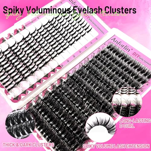 Spiky Volume Lash Extension 312pcs 100D Lash Clusters with Lash Spikes 8-19mm Mega Thick Eyelash Extensions Wispy Lash Clusters DIY Spiky Lash Extension D Curly Individual Lashes Clusters by Anforlin