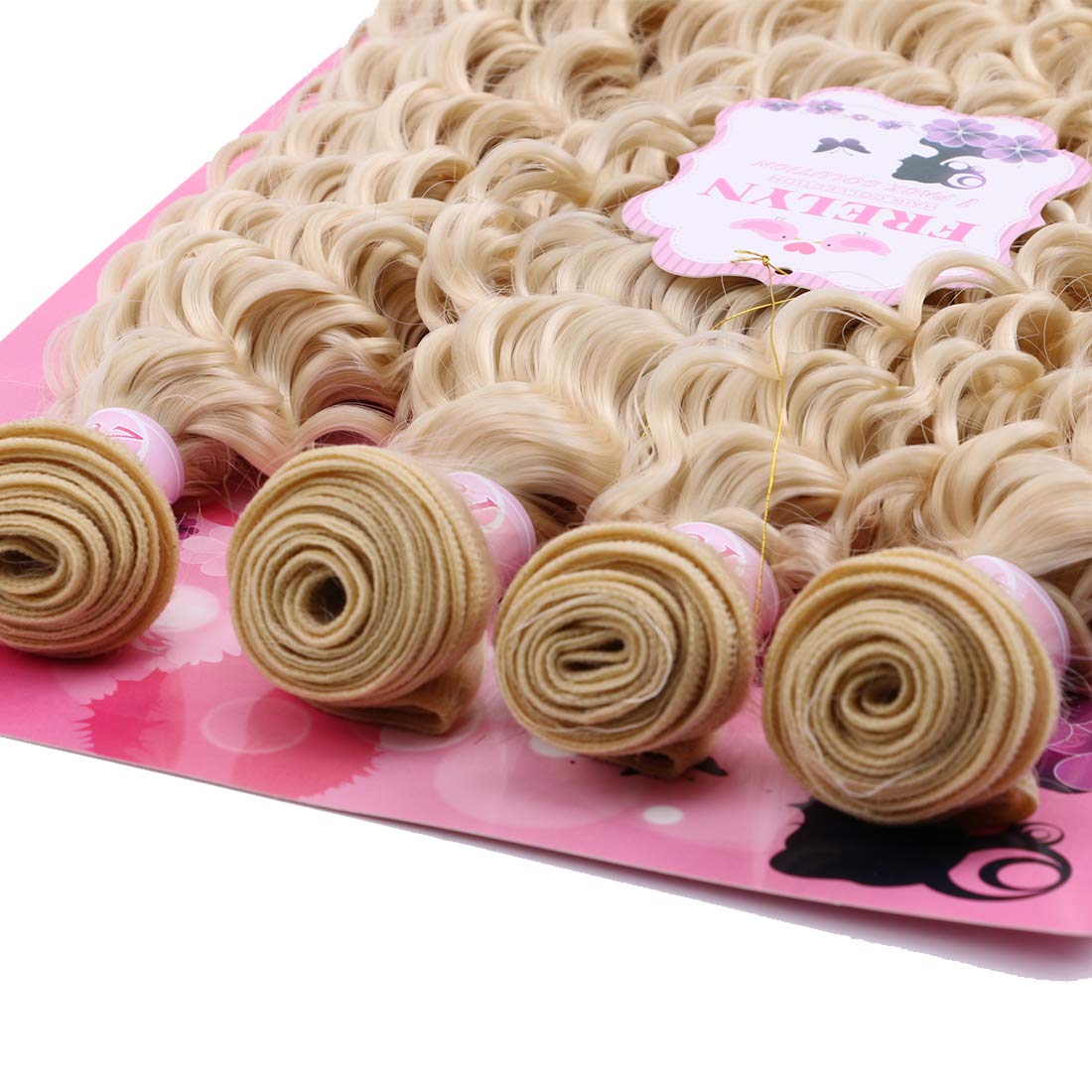 FRELYN Deep Wave Curly Synthetic Hair Weave Bundles - Black, 16-20 Inches, 4 Pack
