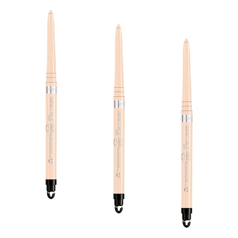 L’Oréal Paris Infallible Grip Gel Eyeliner Pencil - Smudge-Resistant, Waterproof Nude 0.01 Oz (Pack of 3) Desnudo Brillante