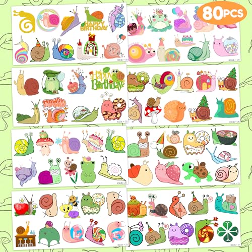 Cute Snail Temporary Tattoos 8 Sheets 81 PCS Snail Mail Party Decorations Favors Supplies Bug Snail Insect Theme Birthday Cute Stickers Christmas Gifts for Boys Girls Class School Prizes Carnival