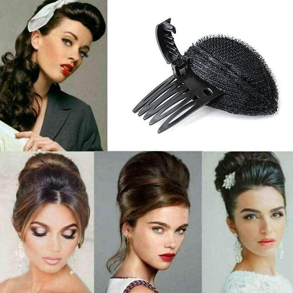 Black Puff Hair Head Cushion Hair Volume Clips Fluffy Hair Pad Sponge Clip Bun Comb Bump It Up Volume Hair Base Set for Women and Girls DIY Hairstyling Tools, Bun and Crown Shapers