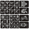 6 Sheets Temporary Tattoo Stencils, 34pcs Animal Tiger Wolf Totem Patterns Henna Tattoo Stencil Kit Temporary Glitter Airbrush Tattoo Stencils Arabian Tattoo Stickers for Face Body Paint Art