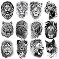 12 Sheets Arm Waterproof Temporary Tattoo Stickers Black Fierce Tiger Lion Wolf for Men Women Teens