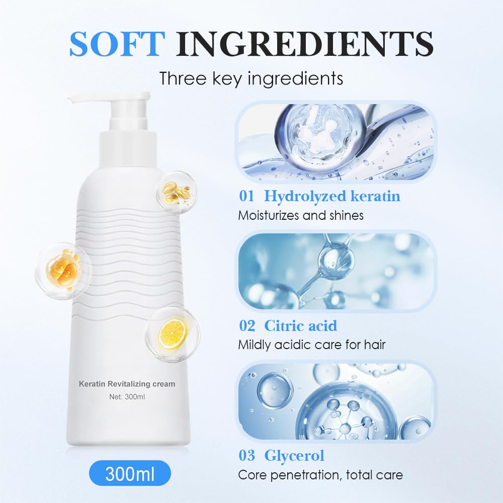 Keratin Revitalizing Cream, 2025 New Keratin Hair Straightener Cream, Keratin Boost Hair Smoothing Moisture Deep Conditioner for Women, Leave in Conditioner for Dry Damaged Hair (2Pcs)