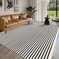 Indoor Outdoor Striped Area Rug - Washable Cotton Blend, 8x10 Light Beige & Black Variation