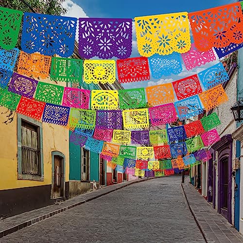 Kinlop 450 FT Mexican Fiesta Banners - Set of 30 Colorful Papel Picado Decorations