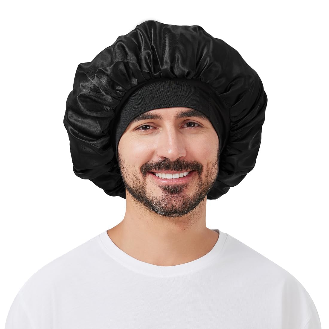 Bonnet for Men, Satin Silk Bonnet for Sleeping with Wide Band, Soft Hair Bonnets for Curly Hair Braids