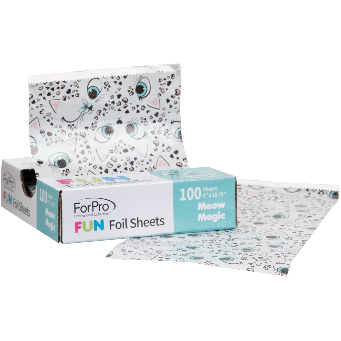 ForPro FUN Meow Magic 5" Foil Sheets, Aluminum Foil, Pop-Up Foil Dispenser, Hair Foils for Color Application and Highlighting Services, Food Safe, 5” W x 10.75” L, 100-Count