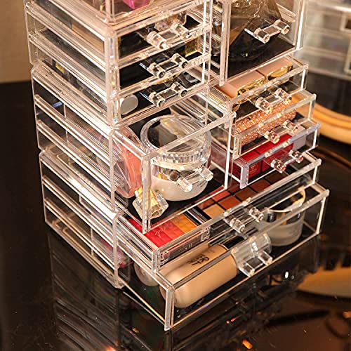 Clear Makeup Drawer Organizer Set - Stackable Acrylic Storage for Vanity & Beauty Products