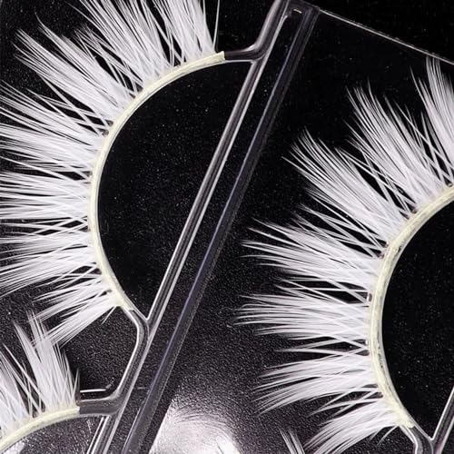 White False Eyelashes Cosplay Halloween White Eye lashes Extension Tools Natural Looking Anime Makeup Masquerade Party Eyelashes (White-3pairs)