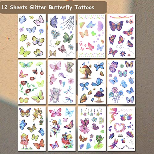 Glitter Butterfly Tattoos for Girls - 110 PCS Glitter Butterfly Temporary Tattoos for Girls Birthday Party Favors Goodie Bag Fillers