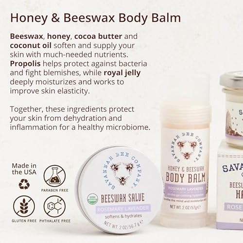 Savannah Bee Company Rosemary Lavender Body Balm - Deep Moisturizing Mess Free Body Balm (Pack of 2)