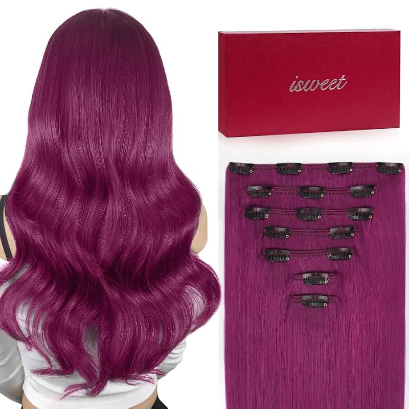 Purple Clip-In Hair Extensions 18 Inch 105g Natural Remy Human Hair - 7 Pieces