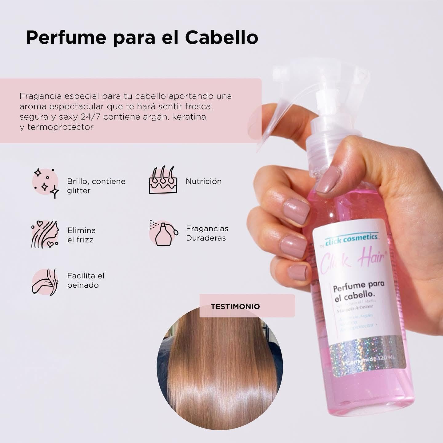Click Hair Perfume Hair Mist Click Cosmetics | Termoprotecto Cabello Colombia (Regular 4oz-120ml, Floral Pink)