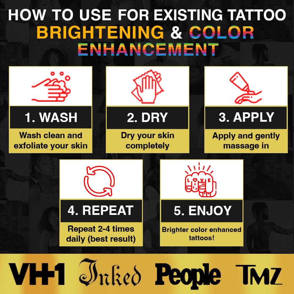 BLACK INK Advanced Color Enhancing Tattoo Aftercare + Daily Use Tattoo Brightener & Moisturizer Cream for All Skin Tones & Ink Colors • Organic & Vegan All-Natural Care Tattoo Lotion • Made in the USA