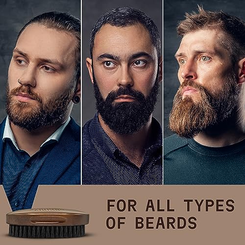 Striking Viking Beard Brush for Men - 4.3 in Beech Wood Handle, Brown - Boar Bristle Beard Brush & Grooming Comb - Travel Size Pocket Groomer
