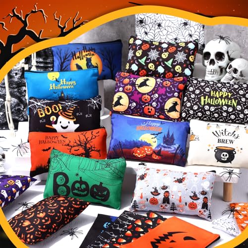 Halloween Makeup Bags Set of 40, Spooky Zipper Cosmetic Pouches for Party Favors