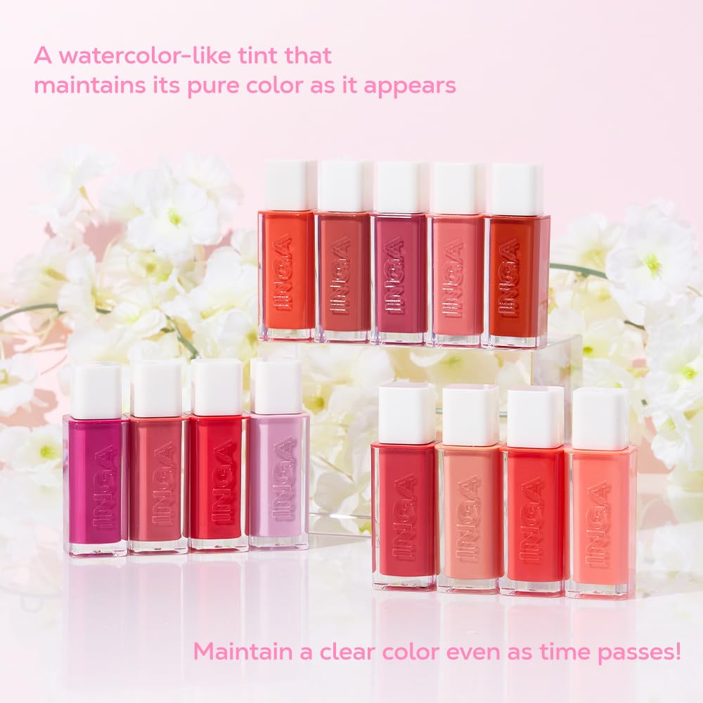 INGA Water Glow Lip Tint – [RICH SALMON] | Hydrating, Glossy Korean Lip Tint with Sheer Color & Glass-Like Shine | Long-Lasting, Non-Sticky Korean Lip Stain