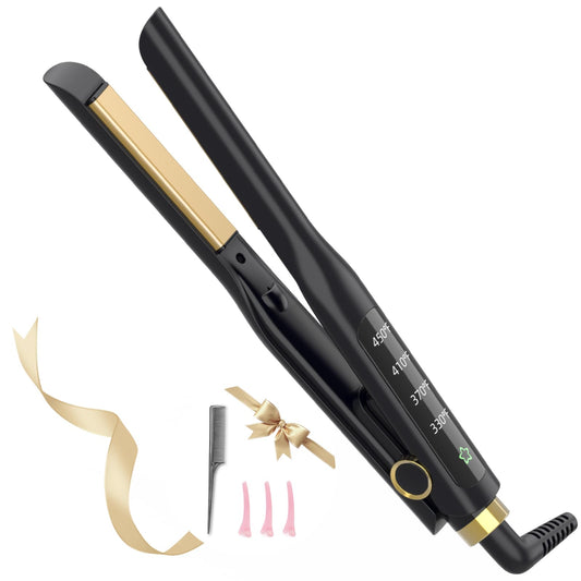 Arhoet Flat Iron, 1/2 Inch Hair Straightener and Curler 2 in 1, Ceramic Ionic Floating Plates for Less Frizz, 10s Quick Heat Up, Hair straighteners for Women, Straightener for All Hair Types(Black)