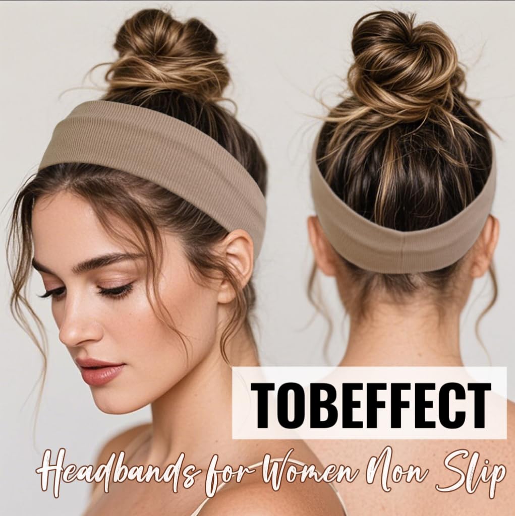 Black Headbands for Women Non Slip - Fashion Yoga Sports Hair Bands for Women's Hair, Soft Elastic Cotton Cloth Sweat Headbands for Women for Workout Running Daily 6PCS