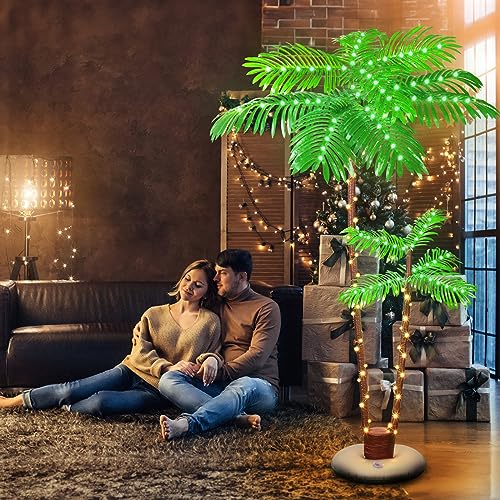 6FT Plug-in Lighted Palm Tree with 2 Trunks - Indoor Outdoor Waterproof LED Decor
